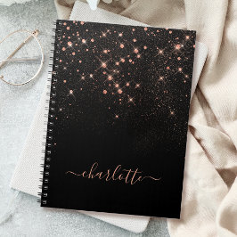 Caderno Espiral Script Glamoroso Elegante Glitter Glitter Dourado