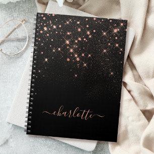 Caderno Espiral Script Glamoroso Elegante Glitter Glitter Dourado
