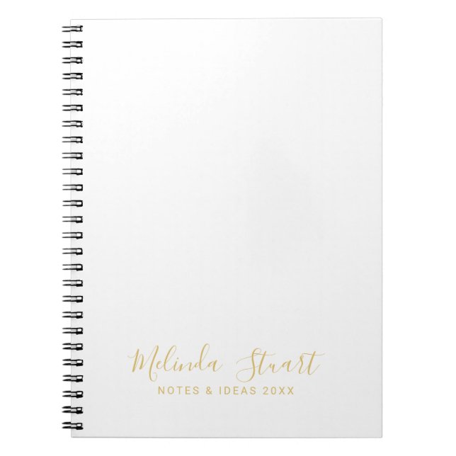 Caderno Espiral Script moderno profissional branco e Dourado (Frente)