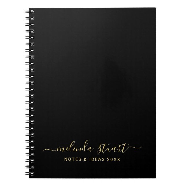 Caderno Espiral Script Moderno Profissional Preto e Dourado (Frente)