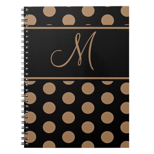 Caderno Espiral Script Monograma - Bolinhas castanhas em preto (Frente)