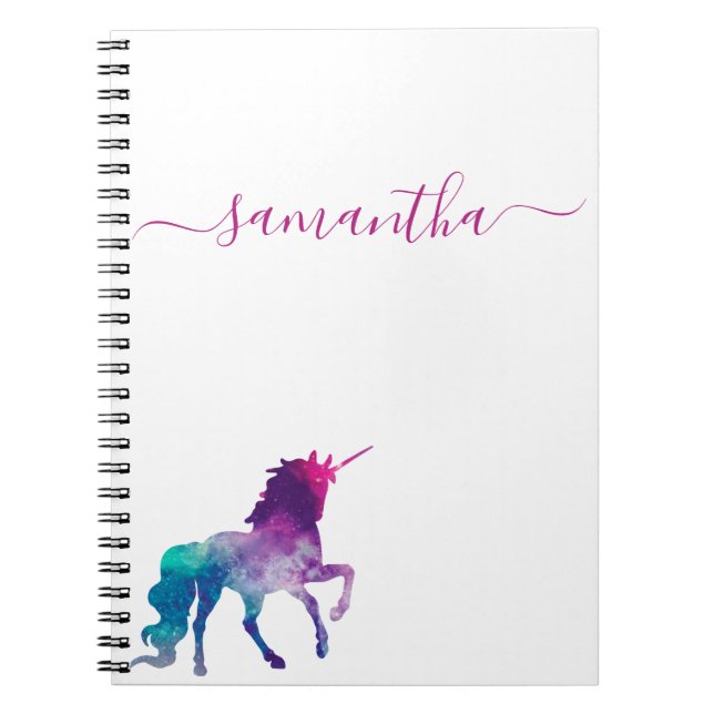 Caderno Espiral script monograma branco roxo Unicorn (Frente)