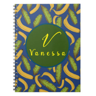 Caderno Espiral Script Monograma de Folha Azul Folha Tropical