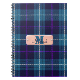 Caderno Espiral Script Monograma Rosa Cor-de-rosa Tartan Xadrez Az