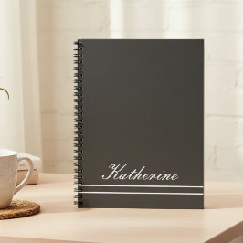 Caderno Espiral Script Name Minimalist Charcoal Gray