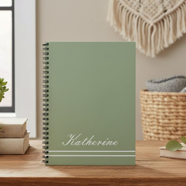 Caderno Espiral Script Name Minimalist Green Eucalyptus (Criador carregado)