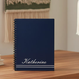 Caderno Espiral Script Name Minimalist Navy Blue