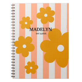 Caderno Espiral Script Personalizado de Stripes Rosa e Flores Amar