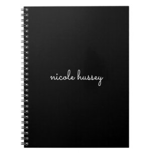 Caderno Espiral Script Preto   Na moda Monograma Moderno Minimalis