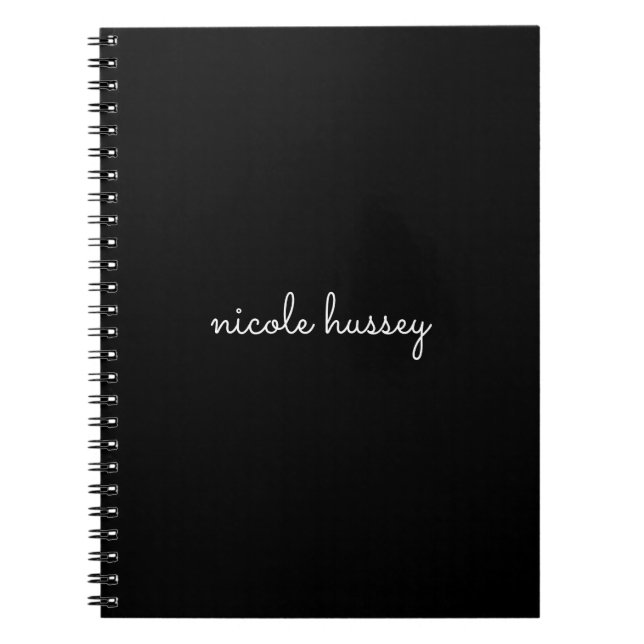 Caderno Espiral Script Preto | Na moda Monograma Moderno Minimalis (Frente)