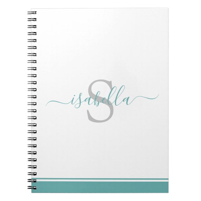 Caderno Espiral Script Teal Monograma (Frente)