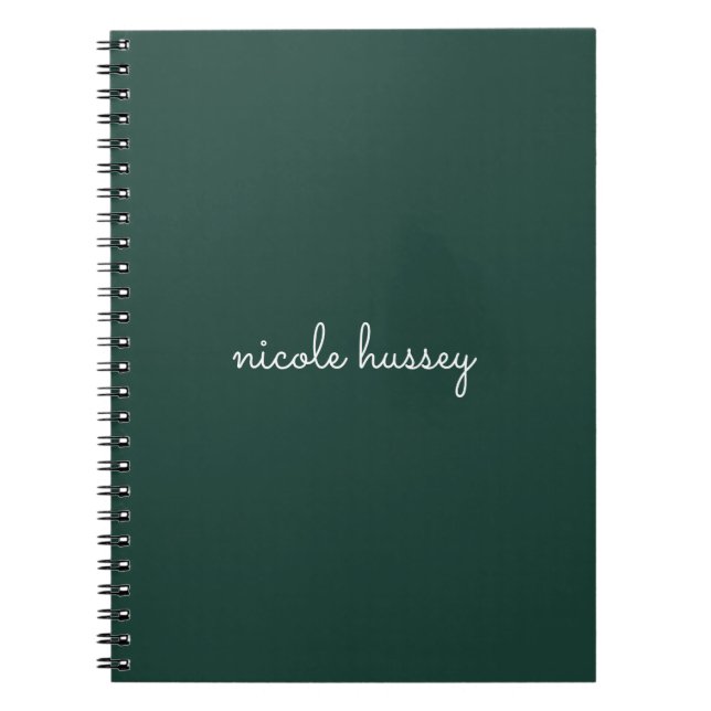 Caderno Espiral Script Verde Esmeralda | Na moda Monograma Moderno (Frente)