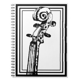Caderno Espiral Scroll de Violino Preto e Branco com Contornos Pre