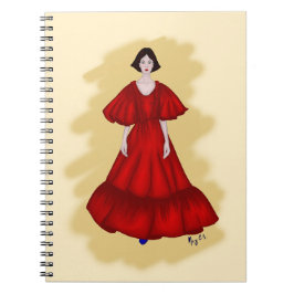 Caderno Espiral Sculptural Red Gown with Minimalist Mood
