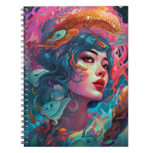 Caderno Espiral Sea Serpent Hair Lady Fantasy Art