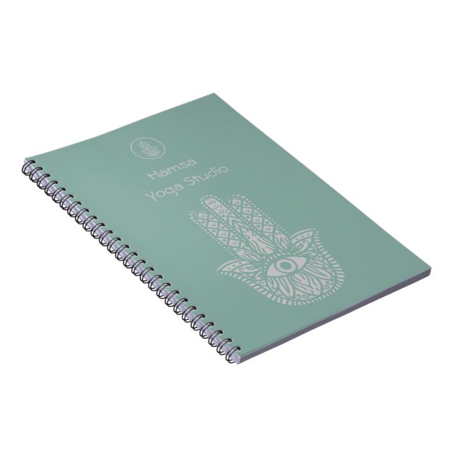 Caderno Espiral Seafoam Green Yoga Studio Hamsa Personalizável (Lado Direito)