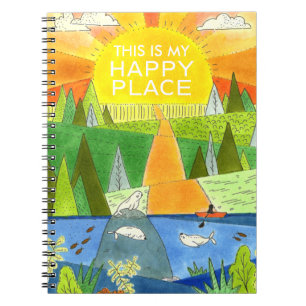 Caderno Espiral Seal River Kayak Sunrise Este é o Meu Lugar Feliz