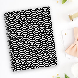 Caderno Espiral Seigaiha, Ondas, Japonês, Preto e Branco