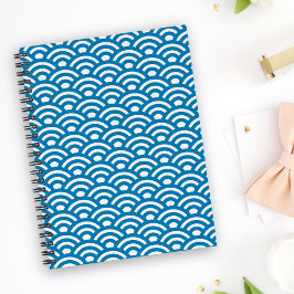 Caderno Espiral Seigaiha, Waves, Japanese, Blue and White
