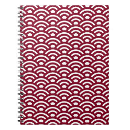 Caderno Espiral Seigaiha, Waves, Japanese, Burgundy and White