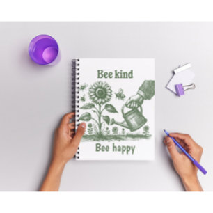 Caderno Espiral Seja Gentil, Abelha Feliz Jardim de Girassóis em X