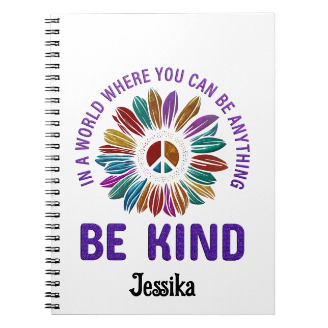 Caderno Espiral Seja Gentil Hippie Boho Personalizado  (Frente)