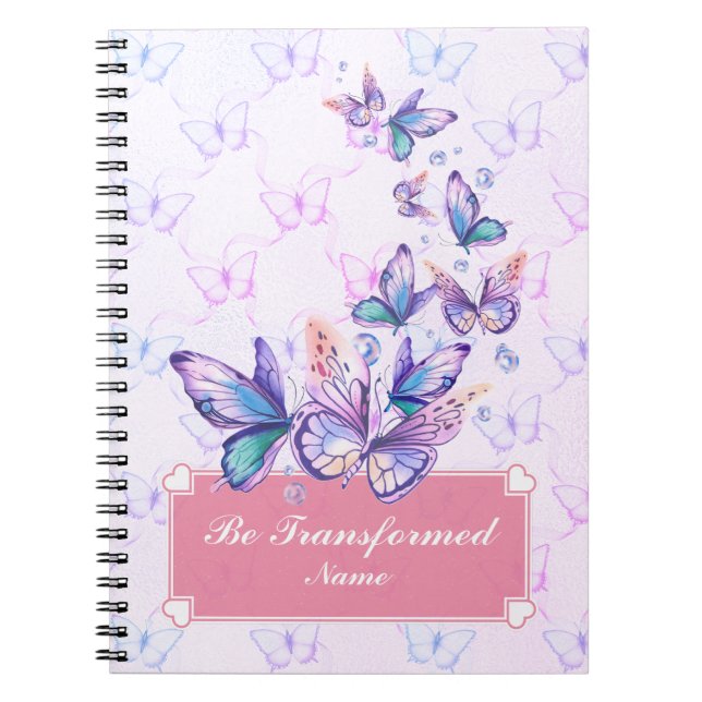 Caderno Espiral Seja Transformado, Borboleta Roxa e Lavanda Espira (Frente)
