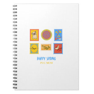 Caderno Espiral Selo de primavera Pug feliz 