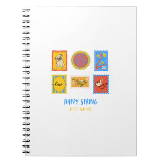 Caderno Espiral Selo de primavera Pug feliz