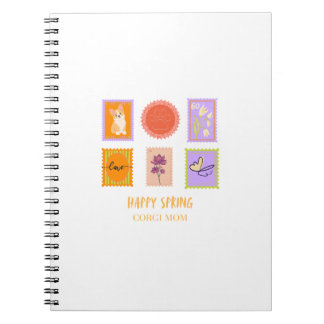 Caderno Espiral Selo Feliz de Corgi na Primavera