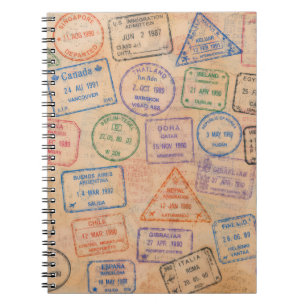 Caderno Espiral Selos de Passaporte Antigos Ephemera de Viagem Col