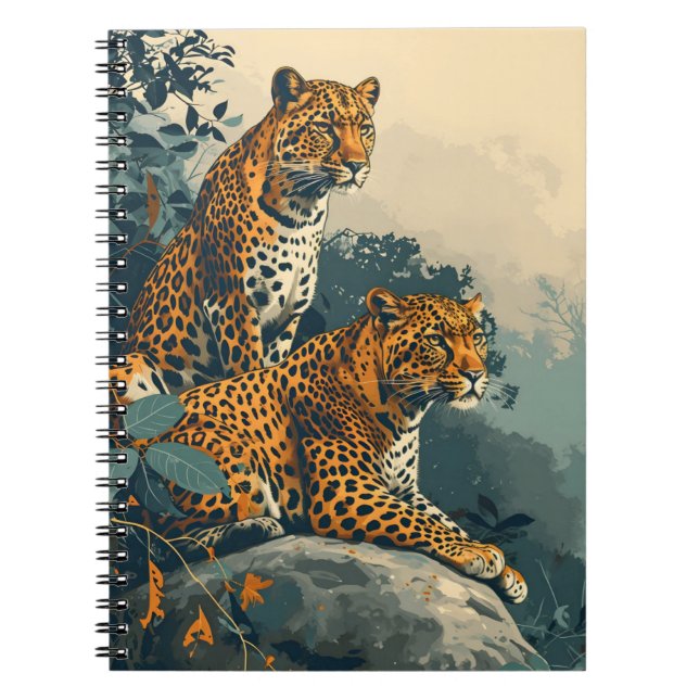 Caderno Espiral Selva-Leopardo: Cartão-postal Vintage (Frente)