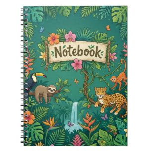 Caderno Espiral Selvagem Vibrante da Selva Tropical Verde