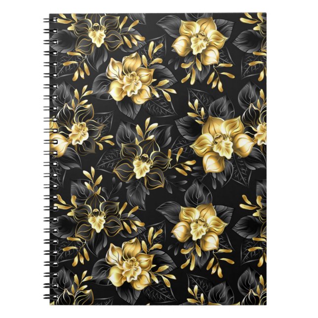 Caderno Espiral Sem costura com orquídeas de joalharia (Frente)