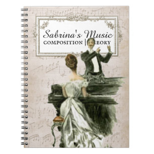 Caderno Espiral Senhora de Piano do Notebook Vintage para Música P