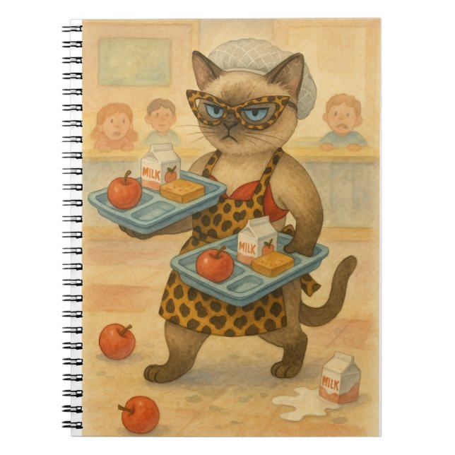 Caderno Espiral Senhora do Almoço servindo comida na escola  (Frente)