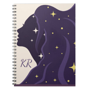 Caderno Espiral Senhora do Universo Cósmico Roxo Estrelas Douradas