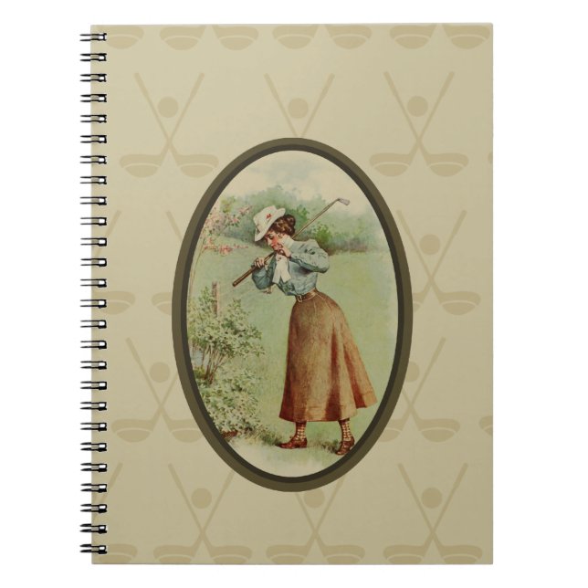 Caderno Espiral Senhora Golfing Arte do vintage (Frente)