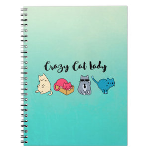 Caderno Espiral Senhora louca do gato e 4 gatos bonitos