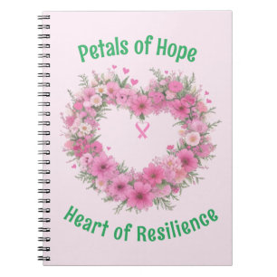 Caderno Espiral Sensibilização do Cancer da mama Coração Floral