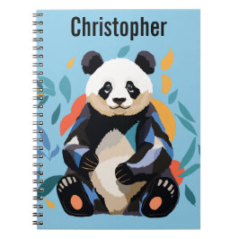 Caderno Espiral Sentado Colorido Urso de Panda Nome Personalizado