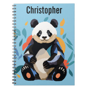 Caderno Espiral Sentado Colorido Urso de Panda Nome Personalizado