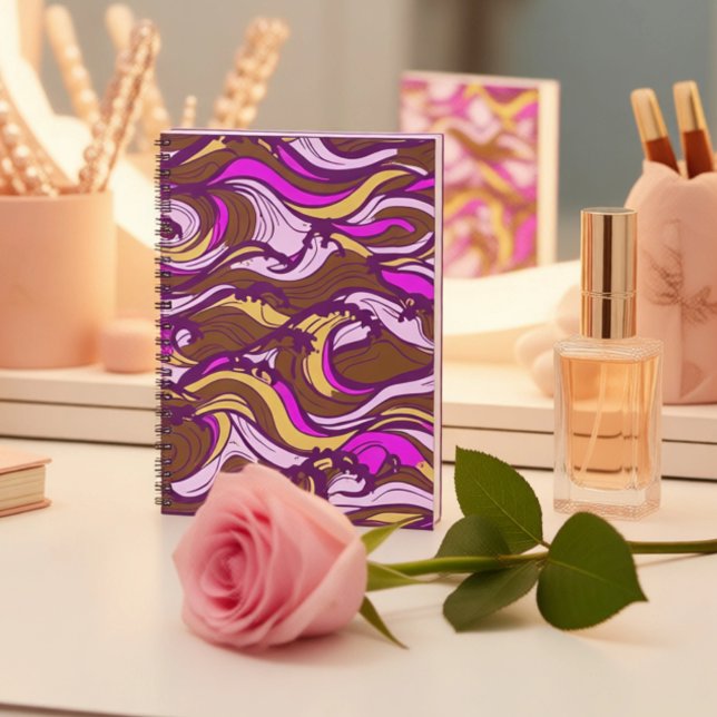 Caderno Espiral Sepia Abstract Pebble Bean Repeating Pattern (Criador carregado)