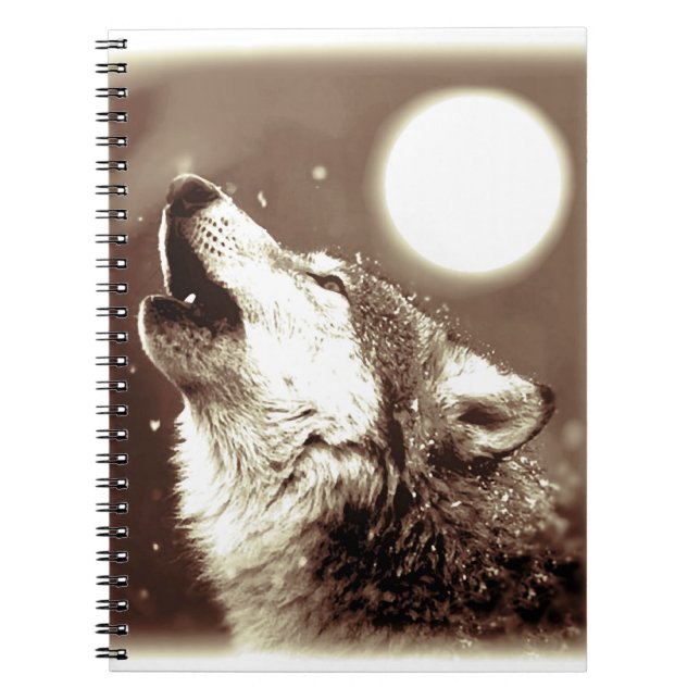 Caderno Espiral Sepia Howling Wolf no notebook da lua (Frente)