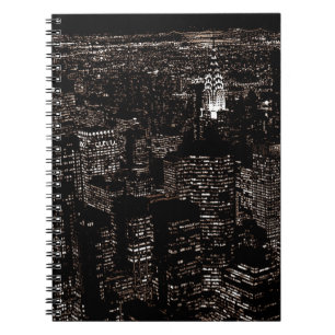 Caderno Espiral Sepia Nova Iorque Night Skyline