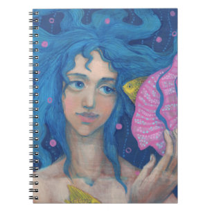 Caderno Espiral Sereia, Arte de Fantasia Subaquática, Rosa Azul