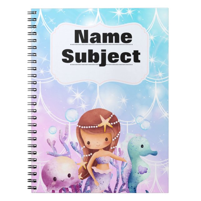 Caderno Espiral Sereia de notebooks personalizados (Frente)