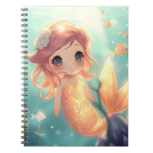 Caderno Espiral Sereia dourada fofa no mundo submarino