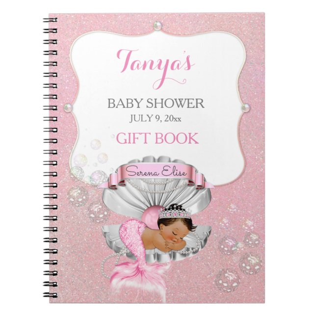 Caderno Espiral Sereia Étnica Bebê Rosa Concha Pérolas (Frente)