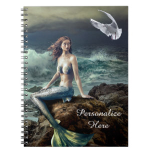 Caderno Espiral Sereia Fantástica no Mar com Seagull Personalize